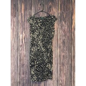 Lauren Ralph Lauren Sheath Dress Womens 8 Beige Black Animal Print Sleeveless